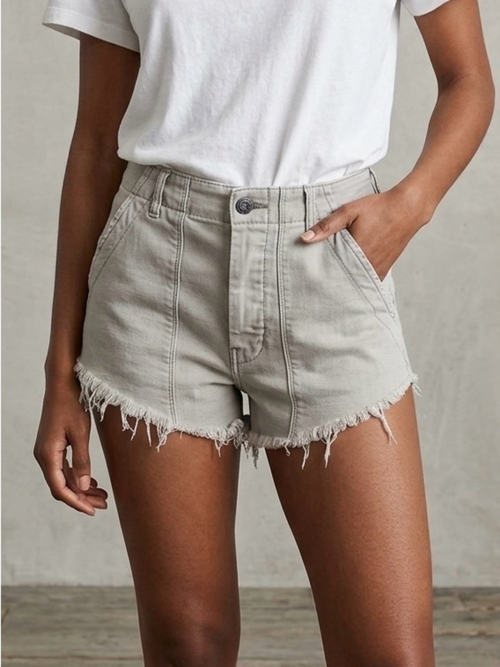 Free People Standoff Frayed Cutoff Shorts Beige Utility Chic Boho 6